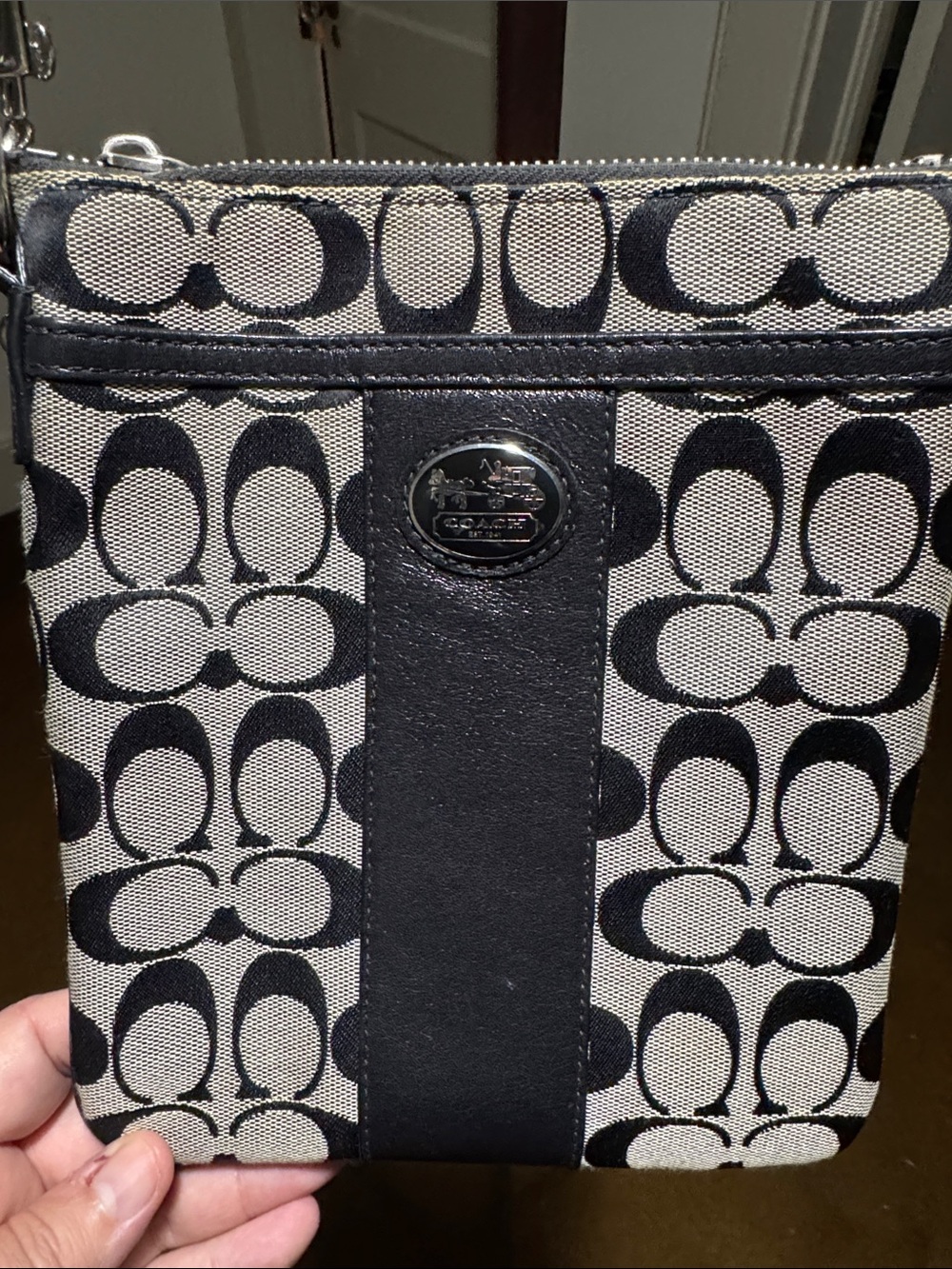 Coach Black and Gray Signature Crossbody Pouch